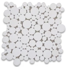 T92H Thassos White Marble Bubble Round Paramount Mosaic Tile Honed