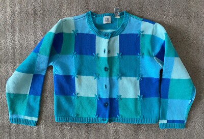 GAP Kinder Mädchen Baumwolle blau Patchwork Strickjacke (Vintage), Gr. S (3/4 Jahre)
