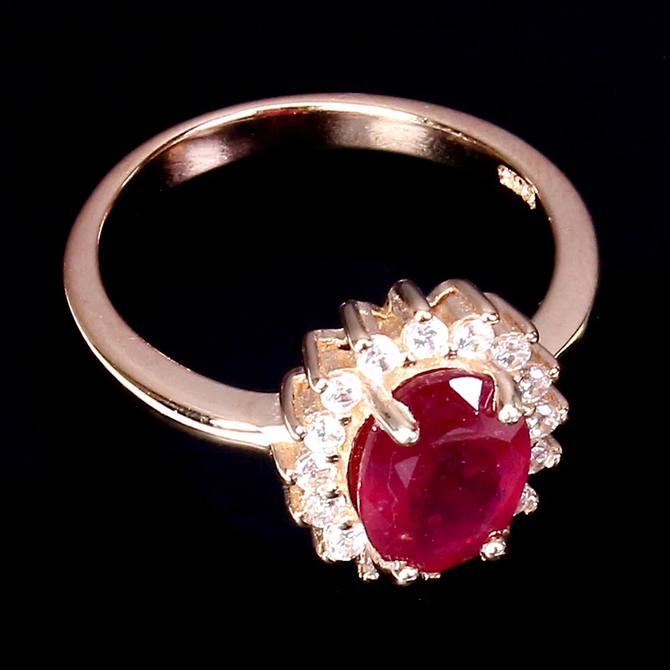 925 Sterling Silver Oval Ruby 8x6mm Simulated Cz Rose Gold Plate Ring 5 - Image 3 of 4