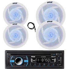 Pyle Marine Bluetooth CD Radio, 2x 8"  2x 6.5" Blue LED White Speakers, Antenna