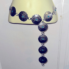 Boho Western Silver metal  faux turquoise bead concho belt