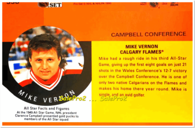 PRO SET 1990 MIKE VERNON NHL FLAMES ALL STAR GOALIE #338 MISCUT