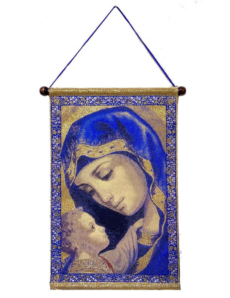 Virgin Mary Tapestry Wall Hanging Banner Madonna Child Icon