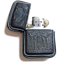 Vintage Black Leather Harley Davidson Zippo Lighter