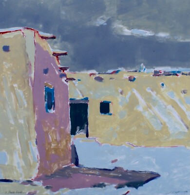 Jerry Cajko Monotype Pueblo Winter Contemporary Southwest Galleries 