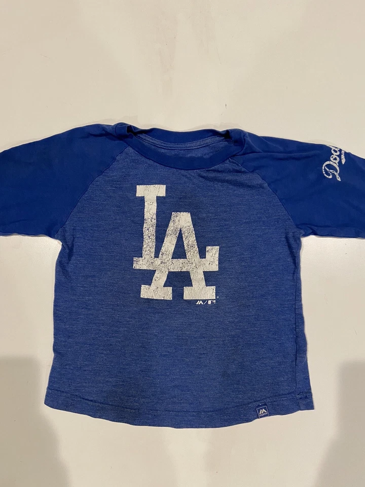 Majestic LA Dodgers Long Sleeve Shirt Blue Boys Size M 5-6 Good Condition - Image 2 of 4