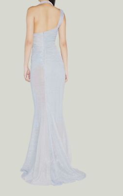 $2495 Talbot Runhof Women Blue Metallic Voile Halter Evening Gown Dress  DE36 US6 | eBay