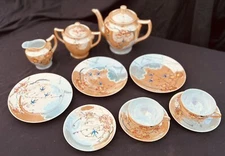 1930’s Japan Handpainted Lusterware Tea set—Teapot, Creamer, Sugar, Plates, Cups