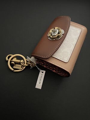 COACH Tea Rose Mini Parker Card Case Pouch Charm With Snakeskin
