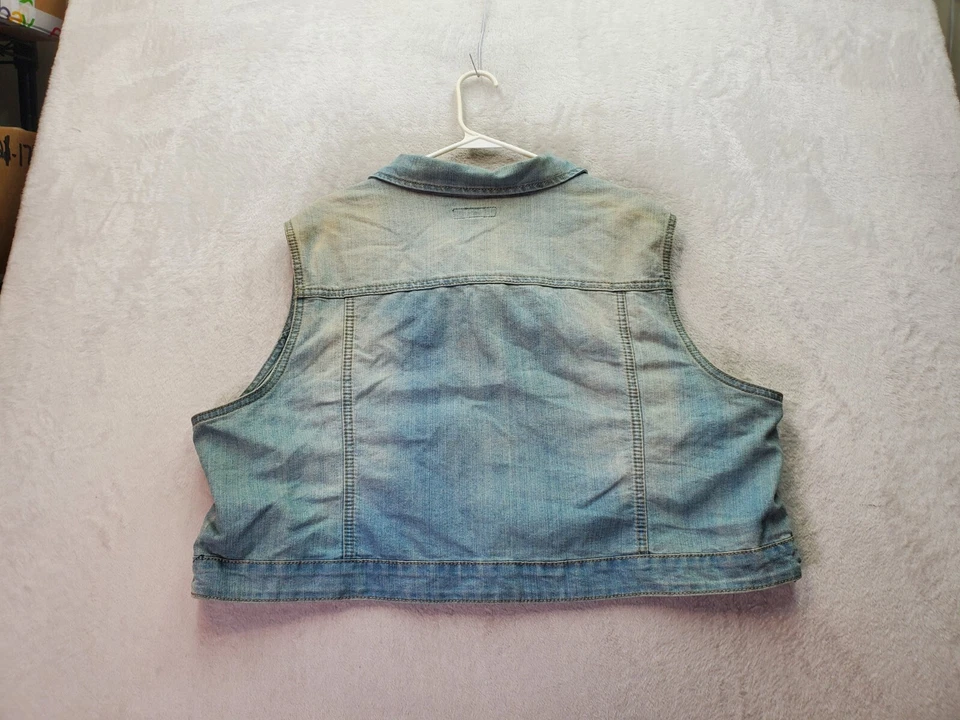 Earl Jean Vest Women's 22/24 Blue Denim Studded Pockets Collared Button Front - Image 2 of 4