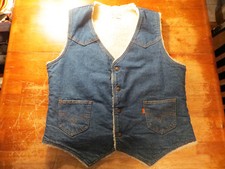 VINTAGE 1970s LEVI'S MENS L DENIM VEST SHERPA FLEECE LINED JEAN JACKET
