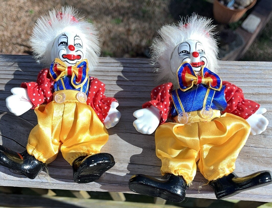 Cevik Clown Figurine USED ピエロ陶器人形置物 Vintage Hand Painted Porcelain Clown Doll 6” Ceramic Clown