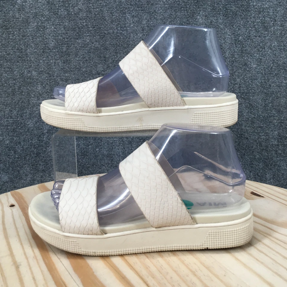 Sandalias Mia para mujer 8 deslizables blancas sin cordones cómodas informales punta abierta tacones de cuña Foto 2 de 4