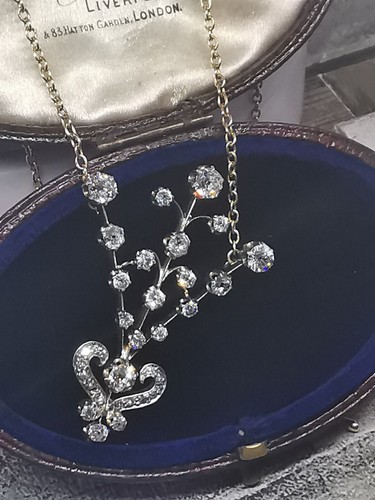 Antique Victorian 2.80ct Certified Diamond Necklace 12ct Yellow Gold, Silver Set - Picture 9 of 24