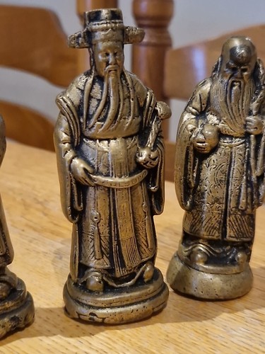 Vtg Fu Lu Shou - Trio Solid Heavy Bronze Brass Chinese Immortals Gods - Picture 10 of 11