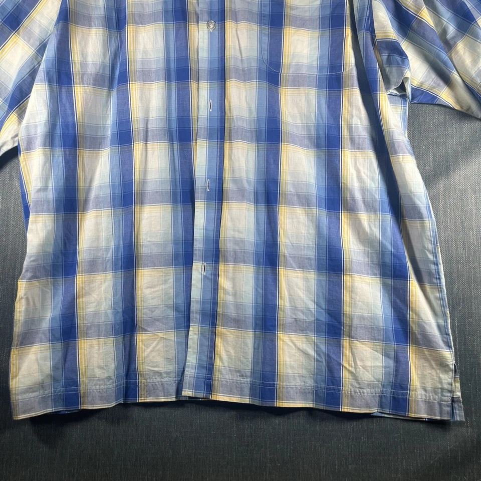 Camisa Polo Sur Para Hombre Azul Amarillo A Cuadros Abotonada Manga S Talla 2XL Algodón Y2K Foto 3 de 4