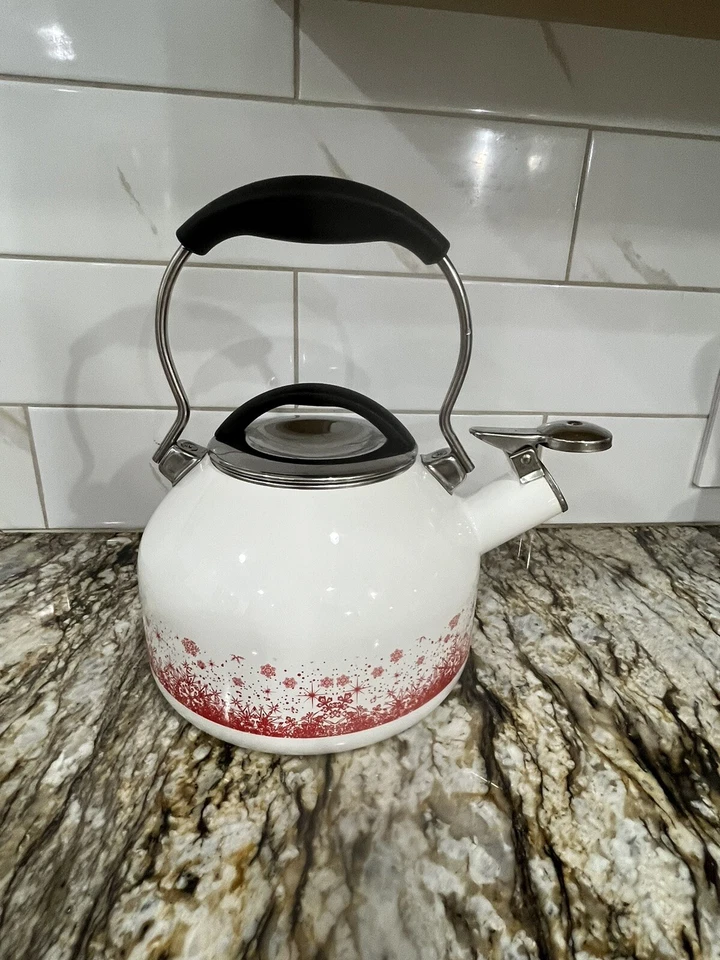 Esmalte de copo de nieve Chantal vintage sobre acero aprox. Tetera de 2,5 cuartos Foto 4 de 4