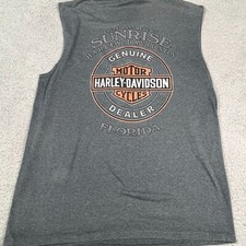 Vintage Harley-Davidson T-Shirt Double Sided Sleeveless Biker Mens Medium Gray