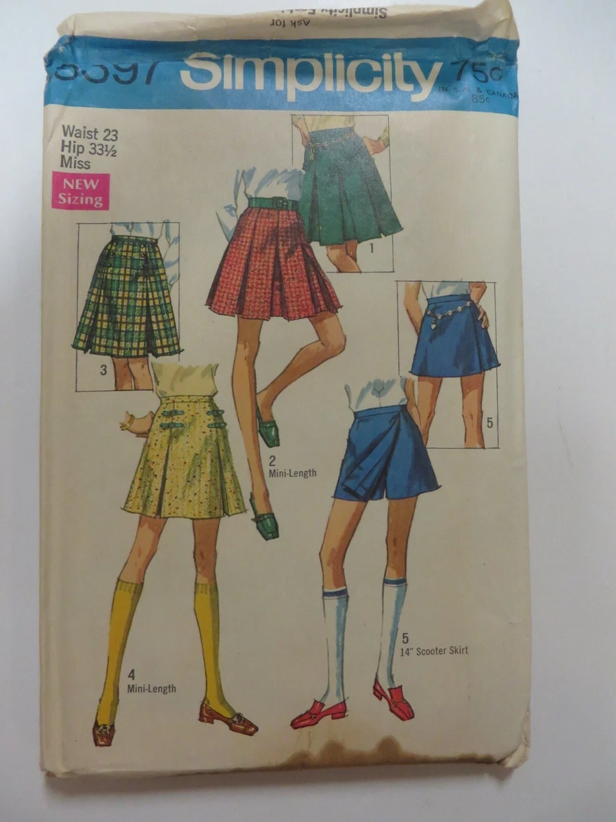 Vtg 1960 s Simplicity 8397 BOX PLEATED SKIRT Sewing Pattern Women MINI SCOOTER