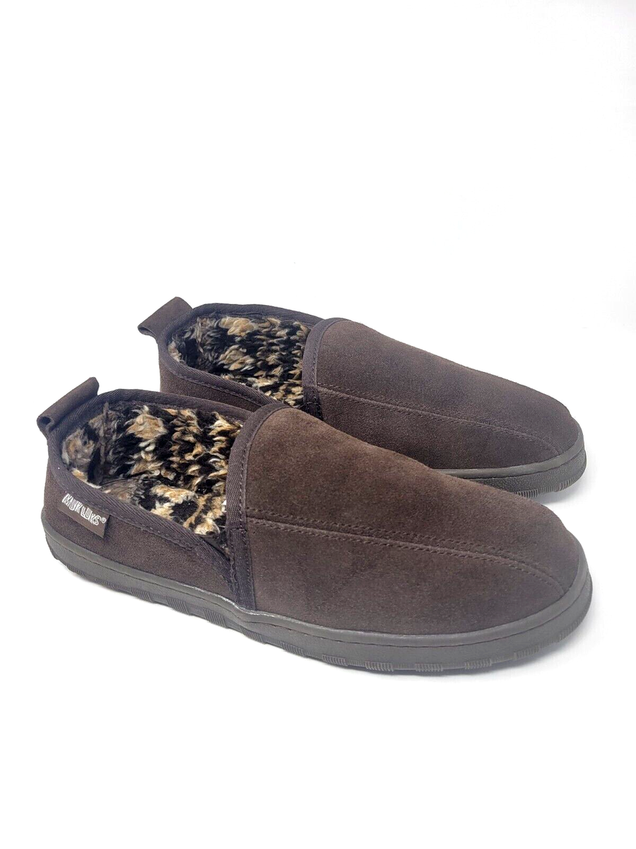 Muk Luks House Slippers Brown Suede Faux Fur Lined Men's Sz 11 Slip Ons  NWOT
