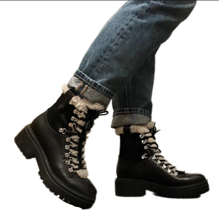 Nordstrom Rack Is Selling  Marc Fisher Black Leather Cream Sherpa Winter Boots Size 7 main image 2