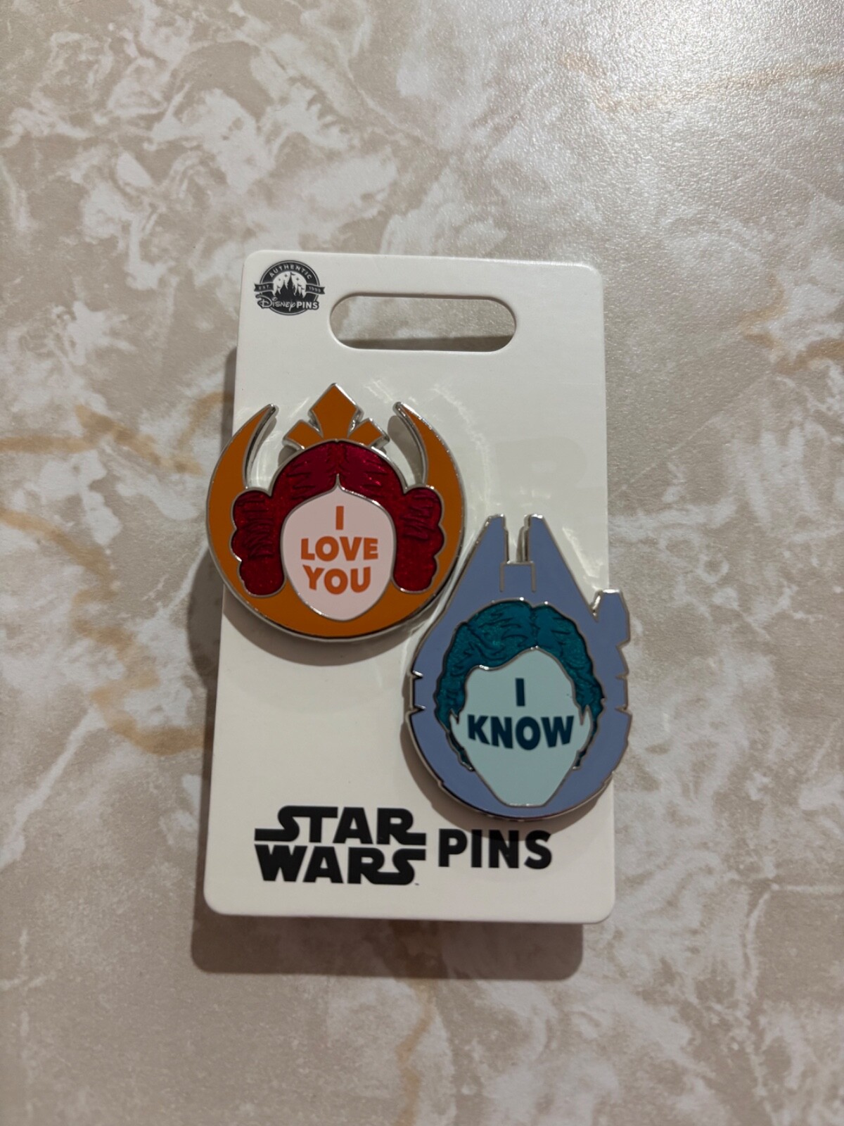 Disney Parks Star Wars Princess Leia & Han Solo I Love You I Know Pin Set  NEW