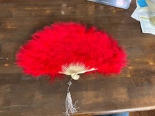 Feather Hand Fan Red Vintage Folding Fan Feather Fan Handheld for Party