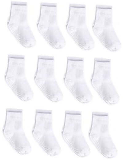 Grip Crew Socks with Non Slip/Anti Skid Soles for Baby Infants 1-3T White-image