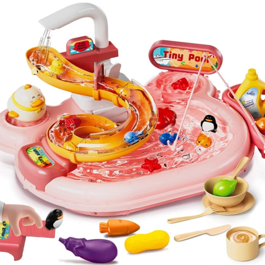Fregadero de juego 3 en 1 con agua corriente, fregadero de cocina juguetes stock en EE. UU. Foto 4 de 4