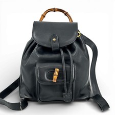 Mini zaino originale Gucci GG bambù in pelle nera JZ497
