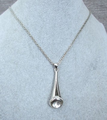 (E07)  Modeschmuck Kette /Kette mit Tropfenanhänger +großer Strassstein 40cm+5cm