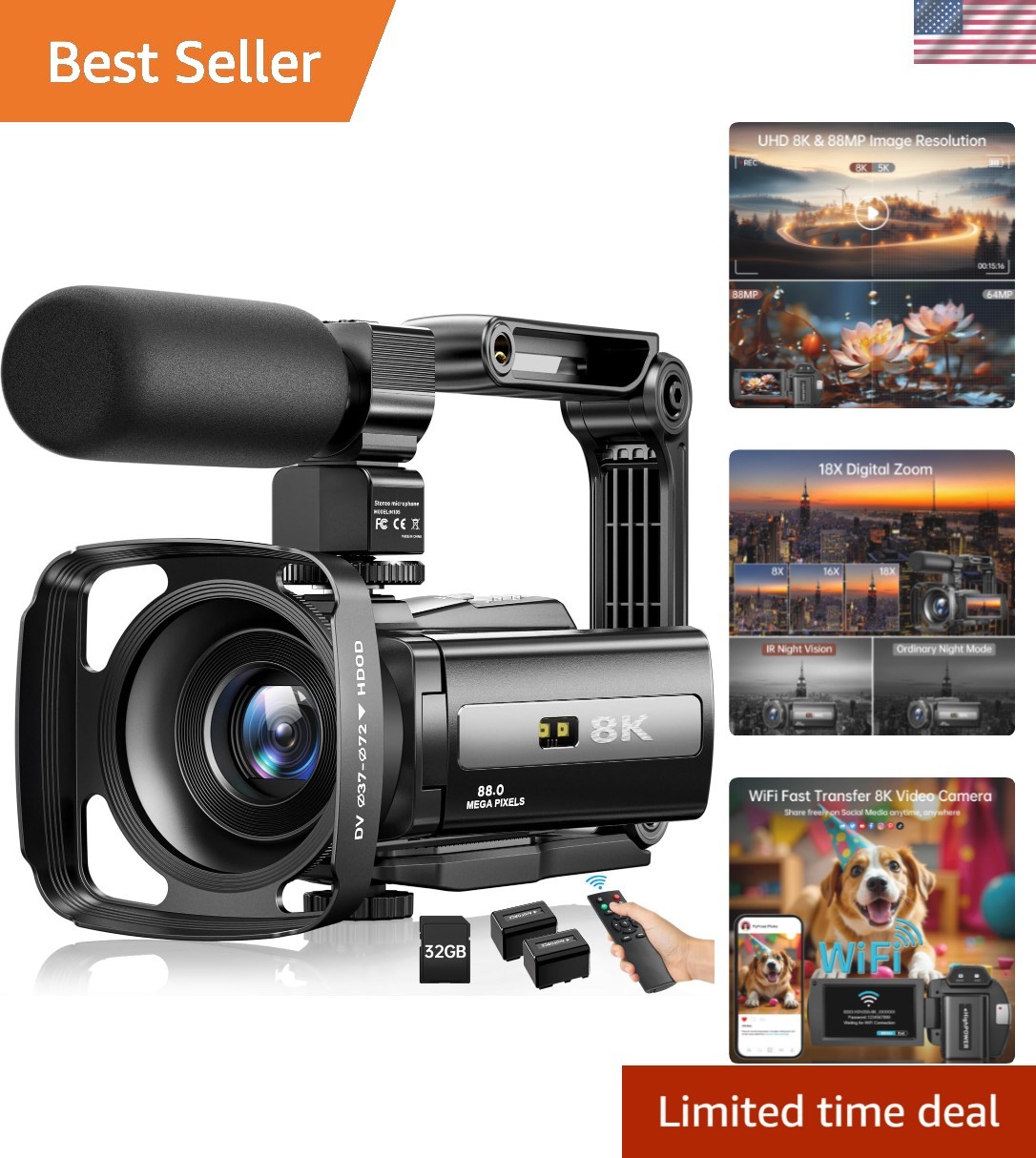 8K Video Camera Camcorder 88MP with WiFi & Night Vision - Complete