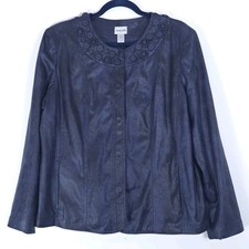 Chico's Crocodile PEBBLED PERFECTION FINNEY Jacket Sz 3 XL Blue Snap Front