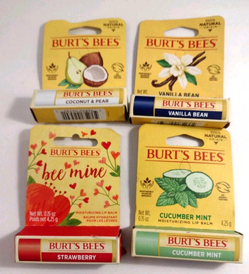 Lip Balm Burt's Bees Coconut Pears, Vanilla Bean, Cucumber Mint, Strawberry 4Pk