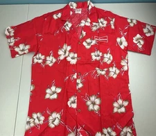 New Barefoot In Paradise Red Floral Print Hawaiian Shirt Men's Size M Budweiser