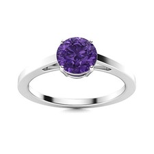 Prong Set Solitaire 5 MM Round Amethyst 925 Sterling Silver Women Promise Ring