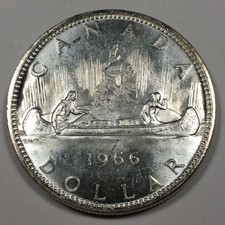 1966 Canada 1 80% Silver Dollar - Gem Mint State (MS) KM#64 0.6 ASW - 8241-SF