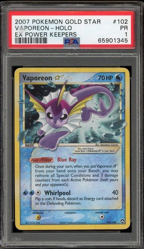 Pokemon Vaporeon Holo Power Keepers 102/108 Gold Star PSA 1