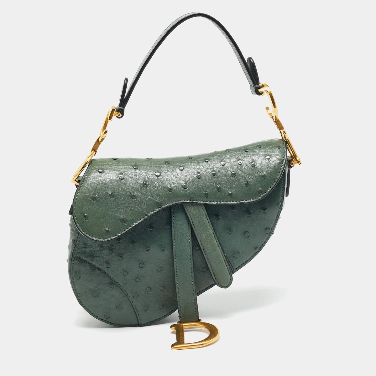 Dior Saddle Mini Green Ostrich Leather Shoulder Bag | eBay