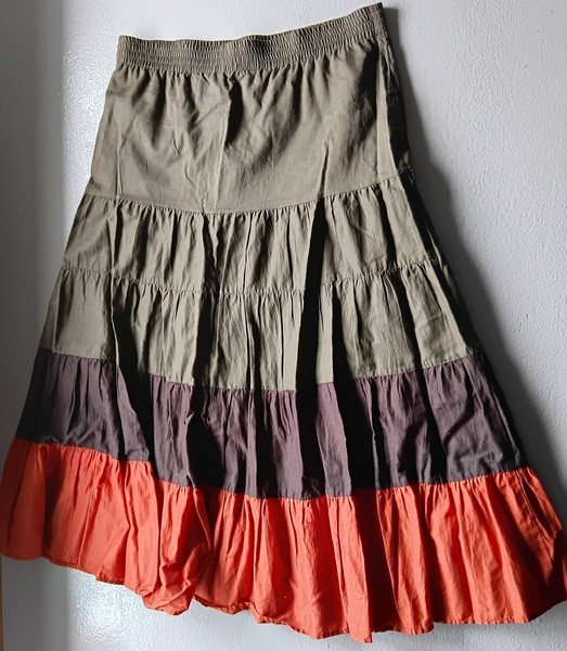 ROCKMANS long pieced tiered full skirt ladies size 10 12 polyester cotton