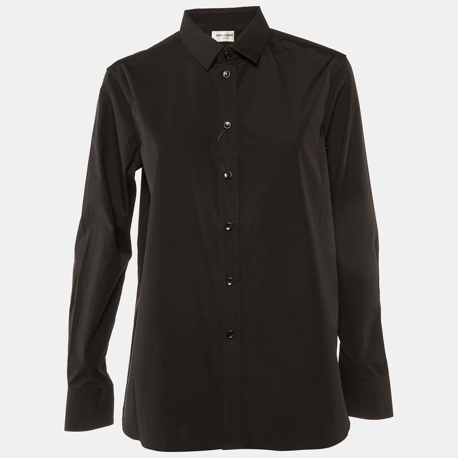 Camicia Saint Laurent Paris nera in cotone con bottoni davanti L
