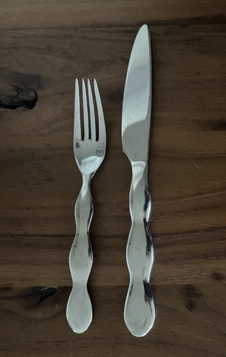 Sasaki PEA POD  Salad Fork & Dinner Knife Glossy Stainless Flatware