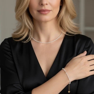 Parure Collier minimaliste + Bracelet Pierres fines Pierre de lune - Photo 1/4