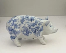 Andrea by Sadek Blue & White Floral Porcelain Piggy Bank 7” EUC SALE!