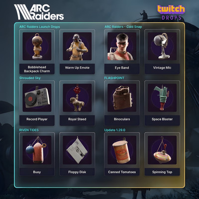 Arc Raiders - Twitch Drops | 12 Items | Emote + Facestyle + Charms & Attachments