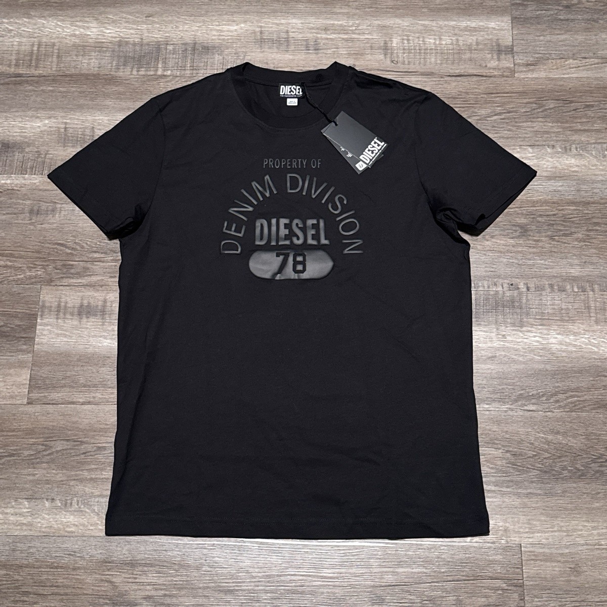 Diesel Industries Men's Size Large Black Denim Division Logo T
