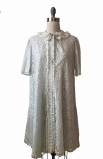 Vintage 1950  s Lace Peignoir Robe , Something Blue, Bows, Romantic, Boudoir