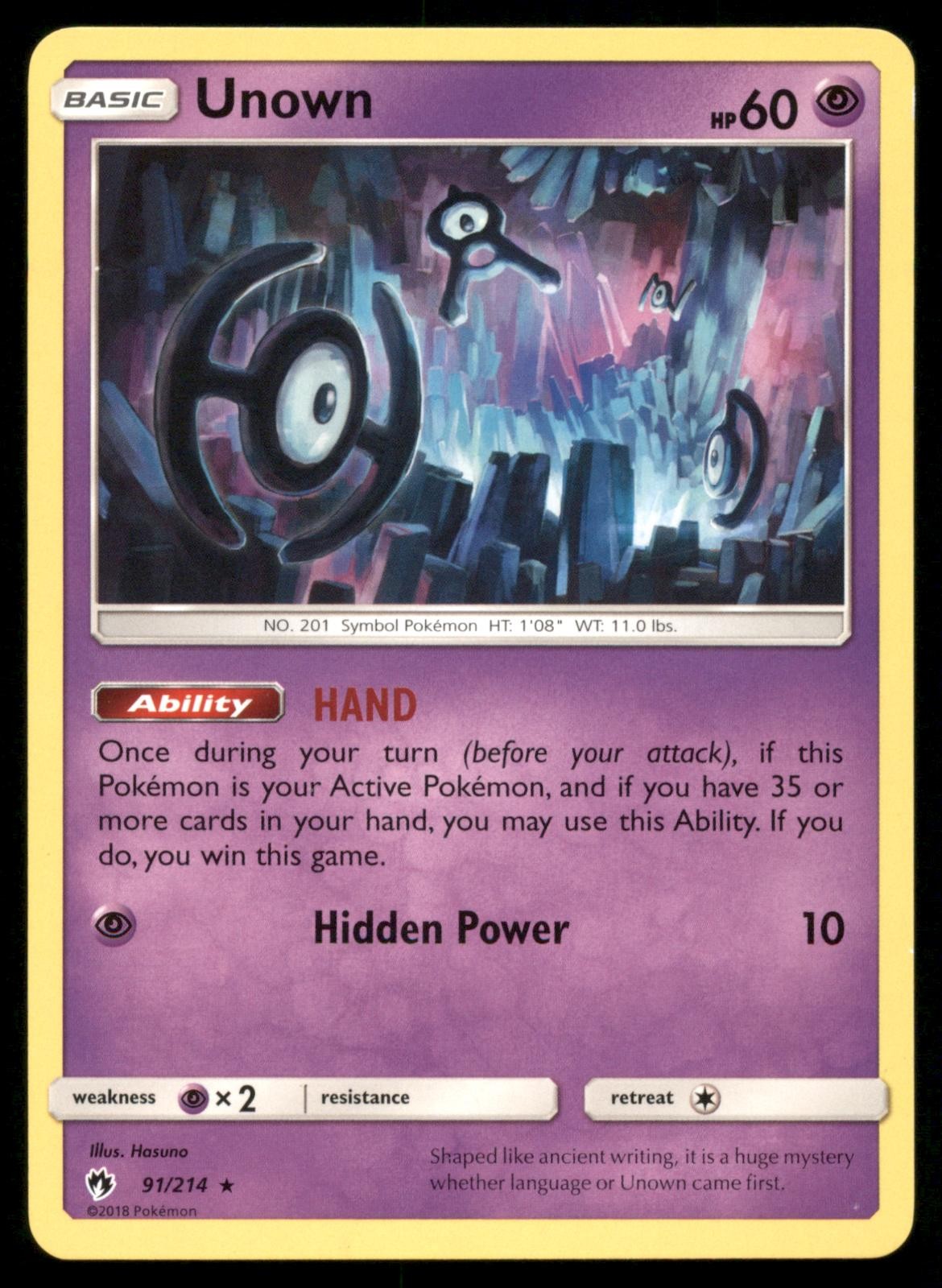 Unown 91/214 Rare Lost Thunder Pokemon Lightly Played