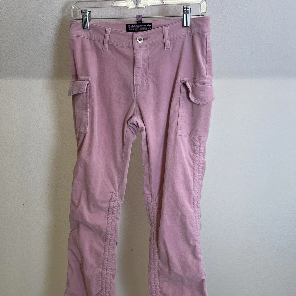 Y2K Bubblegum USA Rare Pink Corduroy Ruched Flare Drawstring Hem Pants Size 7/8 - Изображение 3 из 4