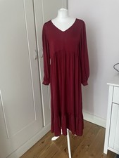 Beautiful Deep Red Satin V-neck, Blouson, Empire Line Dress By Next Size 14